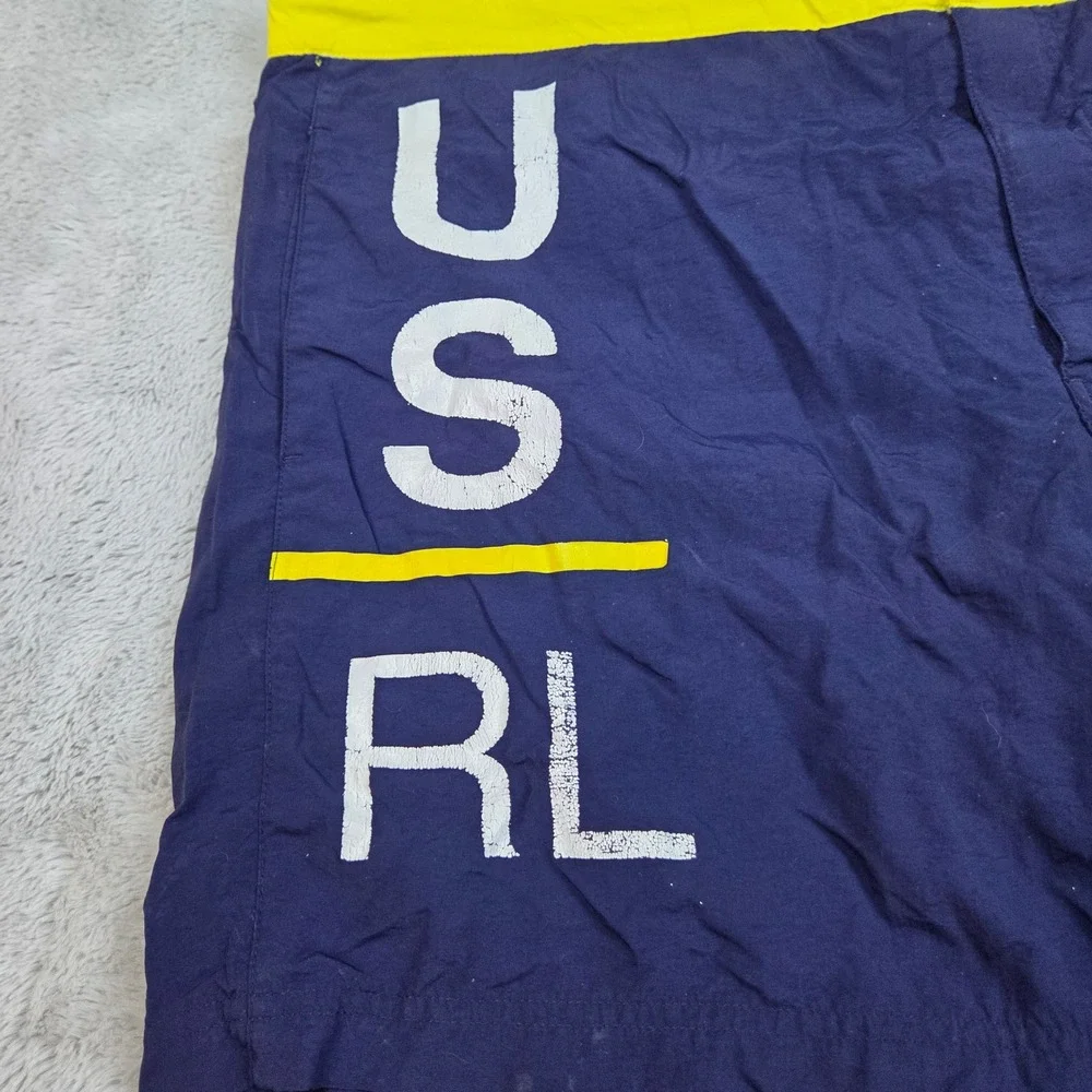 Vtg Polo Ralph Lauren Sport Swim Trunks Mens XL USRL Graphic Lined Navy Yellow